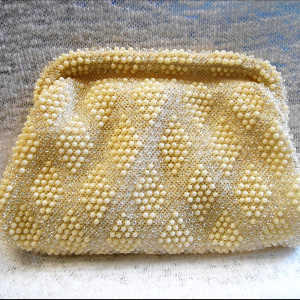 Vintage Ivory Colored Corde Bead Clutch
